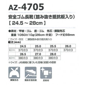 安全靴 安全長靴（先芯あり）アイトス タルテックスAZ-4705 安全ゴム長靴