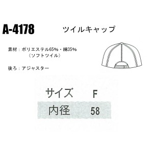 ツイルキャップ コーコス信岡 CO-COS A-4178 帯電防止素材 ANDARESCHIETTI