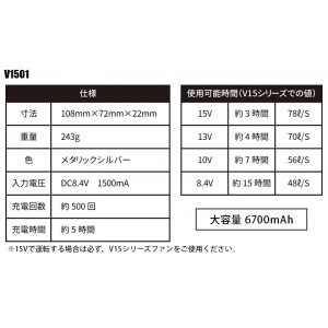 作業服・作業用品 快適ウェア用バッテリーセット 鳳皇HOOH v1501【サン